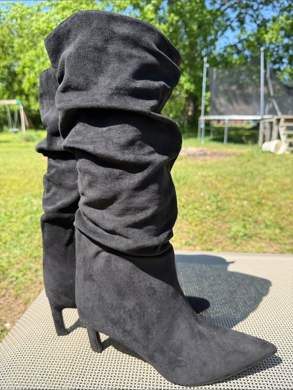 Time and Tru Black Slouchy Knee-High Pointed Toe Heeled Boots